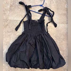 Love shack fancy Black Smocked bubble Dress with Tie Straps s
